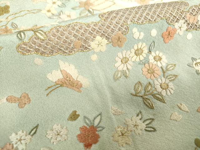 平和屋着物●中国三大刺繍　相良刺繍　総刺繍　訪問着　雲取り舞蝶吉祥花文　暈し染め　金糸　正絹　逸品　DABI6246ps