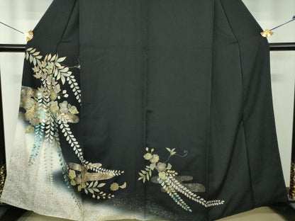 平和屋着物●訪問着　螺鈿　辻が花　暈し染め　黒地　金彩　正絹　逸品　DABI6247ps