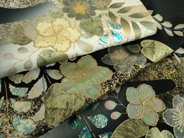 平和屋着物●訪問着　螺鈿　辻が花　暈し染め　黒地　金彩　正絹　逸品　DABI6247ps