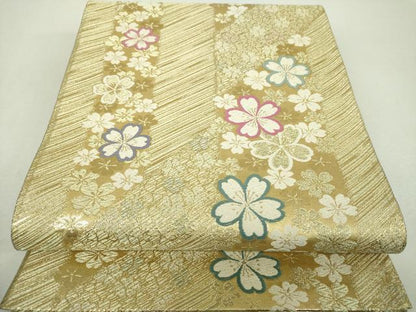 平和屋着物▼六通柄袋帯　唐織　舞桜　金糸　正絹　逸品　DABI6255ps