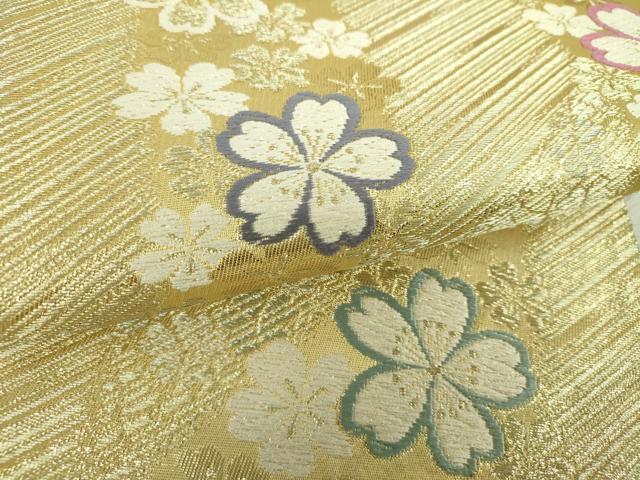 平和屋着物▼六通柄袋帯　唐織　舞桜　金糸　正絹　逸品　DABI6255ps