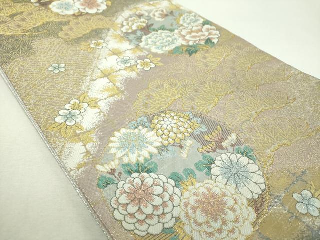 平和屋着物▼六通柄袋帯　吉祥花丸文　金銀糸　正絹　逸品　DABI6257ps