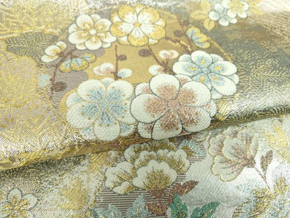 平和屋着物▼六通柄袋帯　吉祥花丸文　金銀糸　正絹　逸品　DABI6257ps