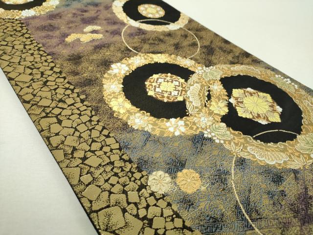 平和屋着物▼西陣　じゅらく謹製　黄皇絲　六通柄袋帯　唐織　花丸文　金糸　正絹　逸品　DABI6265ps