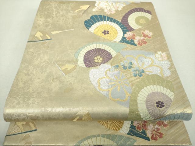 平和屋着物▼西陣　六通柄袋帯　壁織の調和　彩映桜扇華文　金銀糸　引箔　証紙付き　正絹　逸品　DABI6273ps