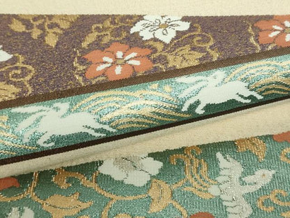 平和屋着物▼西陣　六通柄袋帯　明綴　天平裂取文　金糸　証紙付き　正絹　逸品　DABI6274ps