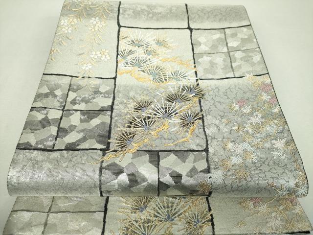 平和屋着物▼六通柄袋帯　枝垂れ桜　楓松文　金銀糸　引箔　正絹　逸品　DABI6276ps