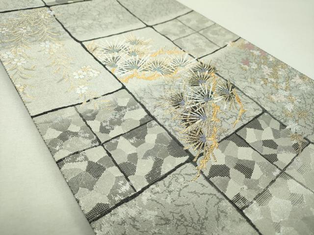 平和屋着物▼六通柄袋帯　枝垂れ桜　楓松文　金銀糸　引箔　正絹　逸品　DABI6276ps