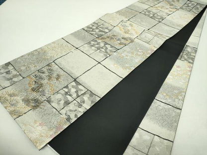 平和屋着物▼六通柄袋帯　枝垂れ桜　楓松文　金銀糸　引箔　正絹　逸品　DABI6276ps