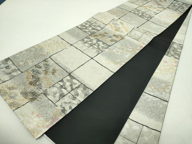 平和屋着物▼六通柄袋帯　枝垂れ桜　楓松文　金銀糸　引箔　正絹　逸品　DABI6276ps