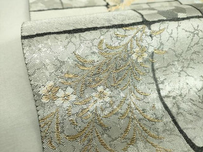 平和屋着物▼六通柄袋帯　枝垂れ桜　楓松文　金銀糸　引箔　正絹　逸品　DABI6276ps