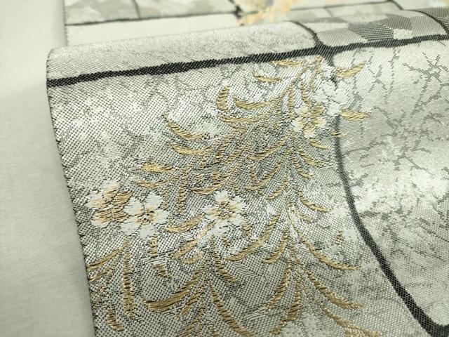 平和屋着物▼六通柄袋帯　枝垂れ桜　楓松文　金銀糸　引箔　正絹　逸品　DABI6276ps