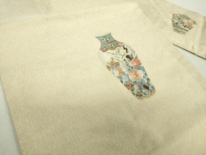 平和屋着物▼中国三大刺繍　相良刺繍　総刺繍　九寸名古屋帯　器物花文　金糸　正絹　逸品　DABI6277ps