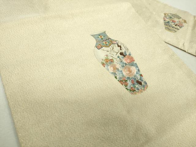 平和屋着物▼中国三大刺繍　相良刺繍　総刺繍　九寸名古屋帯　器物花文　金糸　正絹　逸品　DABI6277ps