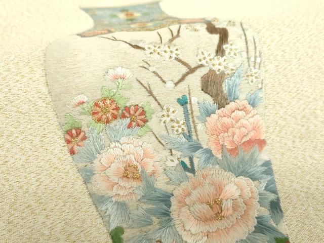 平和屋着物▼中国三大刺繍　相良刺繍　総刺繍　九寸名古屋帯　器物花文　金糸　正絹　逸品　DABI6277ps