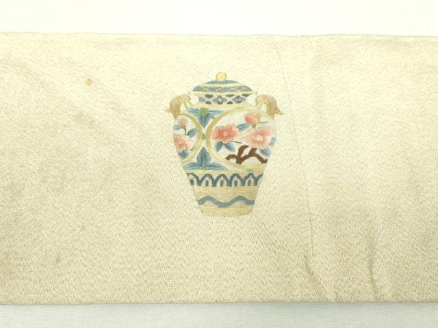 平和屋着物▼中国三大刺繍　相良刺繍　総刺繍　九寸名古屋帯　器物花文　金糸　正絹　逸品　DABI6277ps