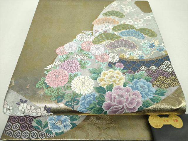 平和屋着物▼西陣　とみや織物謹製　とみや帯　六通柄袋帯　唐織　花雅粧　引箔　証紙付き　正絹　逸品　DABI6280ps