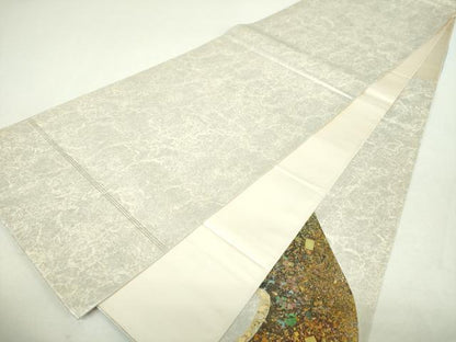 平和屋着物▼太鼓柄袋帯　螺鈿　彩　霞文　金銀彩　引箔　正絹　逸品　DABI6291ps