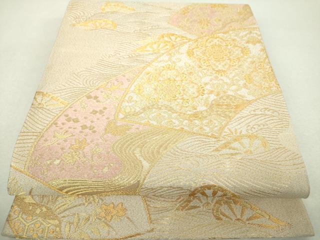 平和屋着物▼六通柄袋帯　地紙重ね花文　金糸　正絹　逸品　DABI6293ps