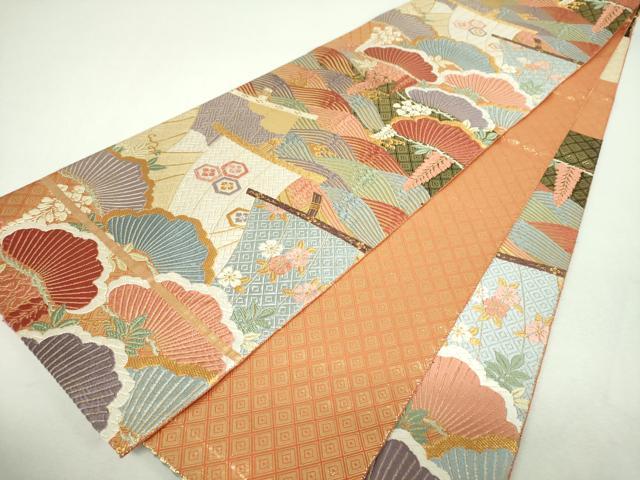 平和屋着物▼佐賀錦　六通柄袋帯　唐織　帆掛け舟　流水吉祥花文　金糸　正絹　逸品　DABI6294ps