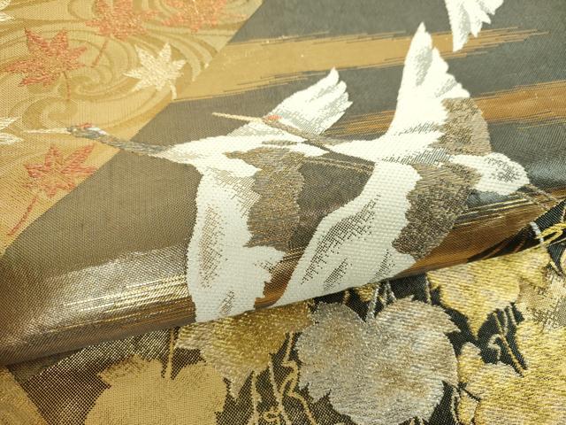 平和屋着物▼西陣　じゅらく謹製　佐賀錦　六通柄袋帯　竜田川　飛鶴蔦の葉文　金銀糸　正絹　逸品　DABI6295ps