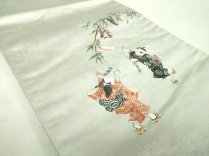 平和屋着物▼太鼓柄袋帯　総刺繍　七夕　童子　金銀糸　引箔　正絹　逸品　DABI6305ps