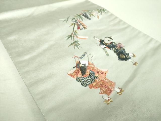 平和屋着物▼太鼓柄袋帯　総刺繍　七夕　童子　金銀糸　引箔　正絹　逸品　DABI6305ps