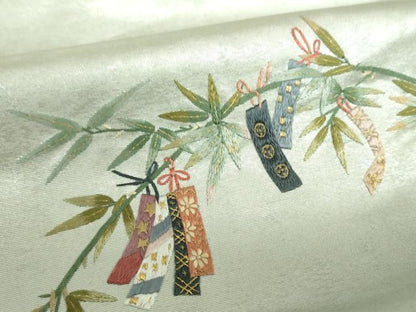 平和屋着物▼太鼓柄袋帯　総刺繍　七夕　童子　金銀糸　引箔　正絹　逸品　DABI6305ps