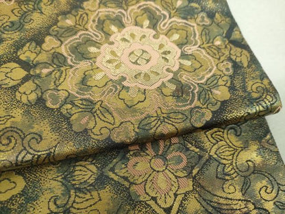 平和屋着物▼西陣　服部織物謹製　六通柄袋帯　手工芸　花菱文　金糸　引箔　正絹　逸品　DABI6311ps