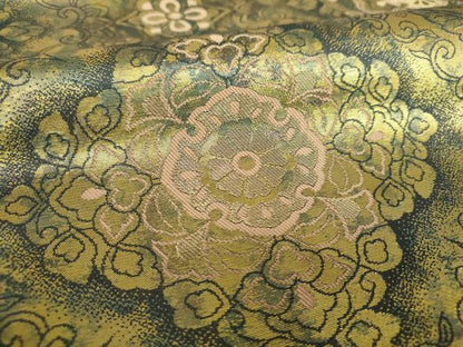 平和屋着物▼西陣　服部織物謹製　六通柄袋帯　手工芸　花菱文　金糸　引箔　正絹　逸品　DABI6311ps