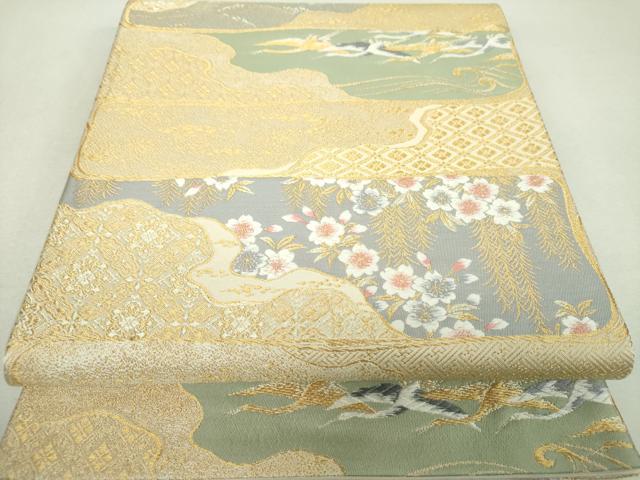 平和屋着物▼六通柄袋帯　唐織　秘宝桜鶴園　金銀糸　正絹　逸品　DABI6312ps