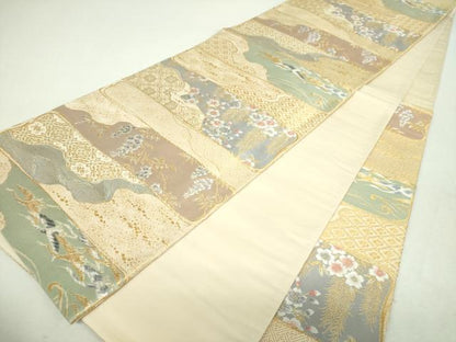 平和屋着物▼六通柄袋帯　唐織　秘宝桜鶴園　金銀糸　正絹　逸品　DABI6312ps
