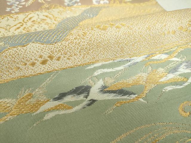平和屋着物▼六通柄袋帯　唐織　秘宝桜鶴園　金銀糸　正絹　逸品　DABI6312ps