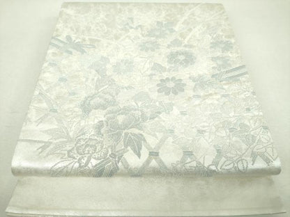 平和屋着物▼中国三大刺繍　総相良刺繍　総刺繍　太鼓柄袋帯　籬花文　銀糸　正絹　逸品　未使用　DABI6314ps