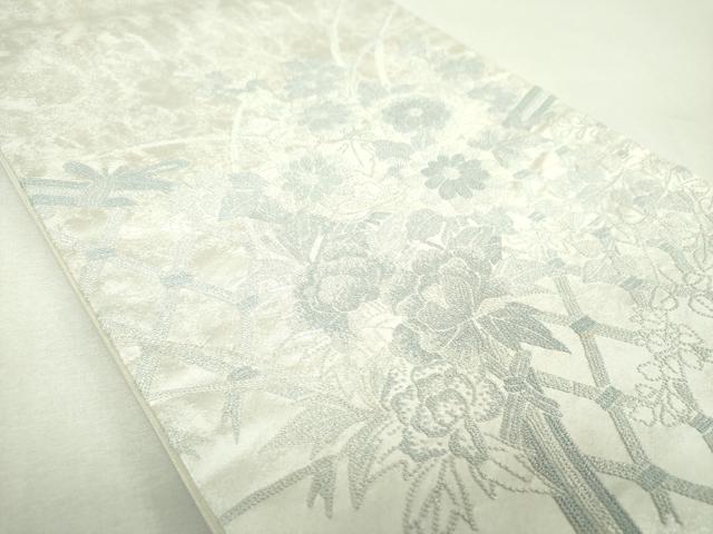 平和屋着物▼中国三大刺繍　総相良刺繍　総刺繍　太鼓柄袋帯　籬花文　銀糸　正絹　逸品　未使用　DABI6314ps