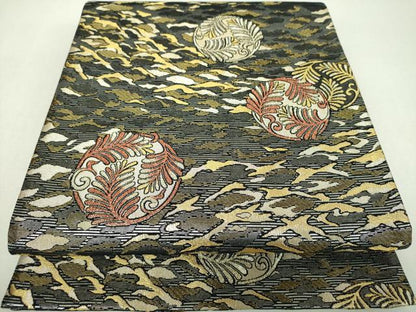 平和屋着物▼六通柄袋帯　若松葉丸文　金銀糸　正絹　逸品　DABI6317ps