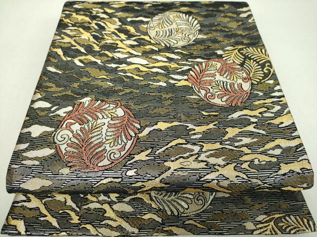 平和屋着物▼六通柄袋帯　若松葉丸文　金銀糸　正絹　逸品　DABI6317ps