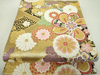 平和屋着物▼六通柄袋帯　唐織　吉祥花文　金糸　正絹　逸品　DABI6322ps