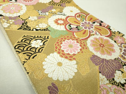 平和屋着物▼六通柄袋帯　唐織　吉祥花文　金糸　正絹　逸品　DABI6322ps