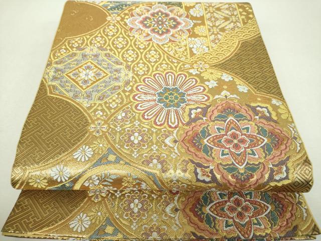 平和屋着物▼六通柄袋帯　唐織　正倉院花文　金糸　正絹　逸品　DABI6333ps