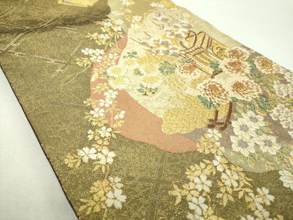 平和屋着物▼六通柄袋帯　御所車花文　金銀糸　やまと誂製　正絹　逸品　DABI6334ps