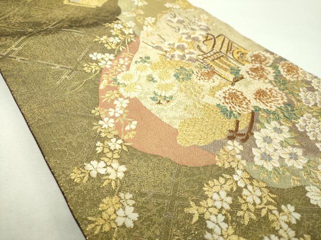 平和屋着物▼六通柄袋帯　御所車花文　金銀糸　やまと誂製　正絹　逸品　DABI6334ps