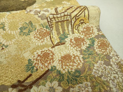 平和屋着物▼六通柄袋帯　御所車花文　金銀糸　やまと誂製　正絹　逸品　DABI6334ps