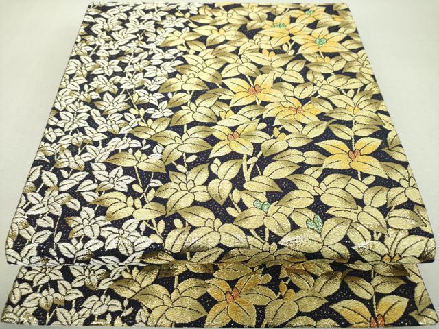 平和屋着物▼六通柄袋帯　草花文　金銀糸　正絹　逸品　DABI6338ps
