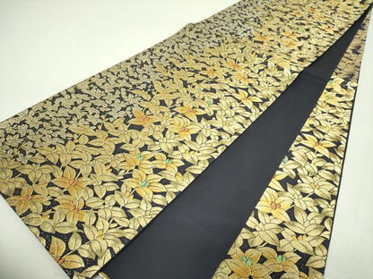 平和屋着物▼六通柄袋帯　草花文　金銀糸　正絹　逸品　DABI6338ps