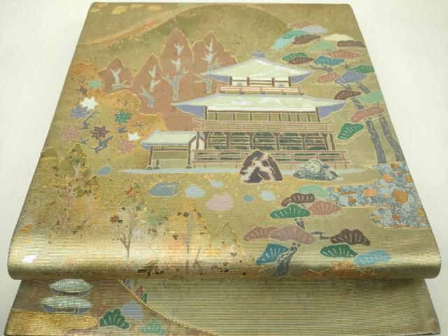 平和屋着物▼太鼓柄袋帯　螺鈿箔　京名所探訪　金銀彩　引箔　正絹　逸品　未使用　DABI6339ps