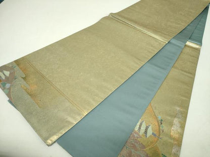 平和屋着物▼太鼓柄袋帯　螺鈿箔　京名所探訪　金銀彩　引箔　正絹　逸品　未使用　DABI6339ps