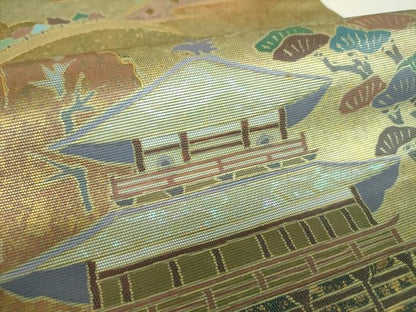 平和屋着物▼太鼓柄袋帯　螺鈿箔　京名所探訪　金銀彩　引箔　正絹　逸品　未使用　DABI6339ps