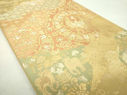 平和屋着物▼西陣　服部織物謹製　六通柄袋帯　道長鳥獣花文　金糸　正絹　逸品　DABI6344ps