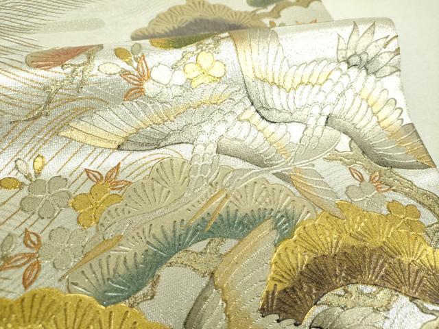 平和屋着物▼太鼓柄袋帯　立波飛鶴桜松文　金銀彩　正絹　逸品　DABI6345ps
